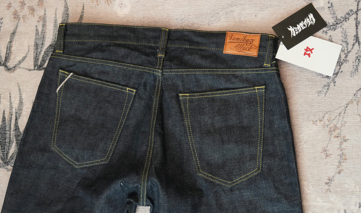 Kamikaze Attack “Mach Kamikaze” 14.21oz Zimbabwe Cotton Selvedge Jeans – Slim Straight, One-Wash